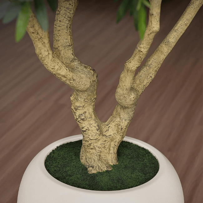 Artificial Olive Tree Indoor, 8FT Tall Faux Olive Tree with 18” White Planter, Natural Wood Trunk & Lifelike Olive Fruits