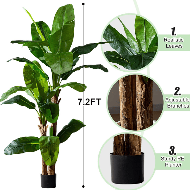 Artificial Banana Tree 7.2FT Tall Faux Tropical Banana Palm with Realistic Leaves