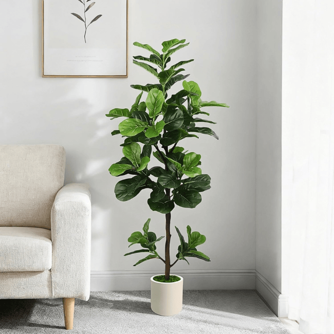 5FT Artificial Fiddle Leaf Fig Tree with White Planter