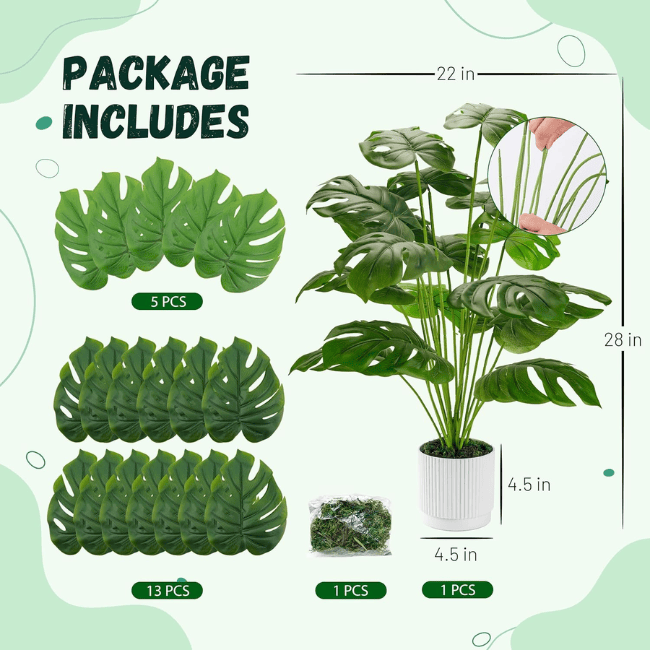 28" Artificial Monstera Deliciosa Plant – Realistic Faux Potted Silk Tree in White Planter