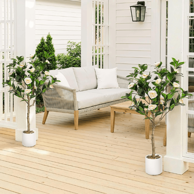 Artificial Camellia Flowering Tree (2-Pack) – Realistic Silk Blooms & Lush Greenery