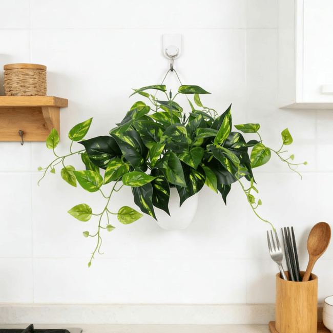 Realistic Faux Potted Pothos – 24-Inch Trailing Greenery
