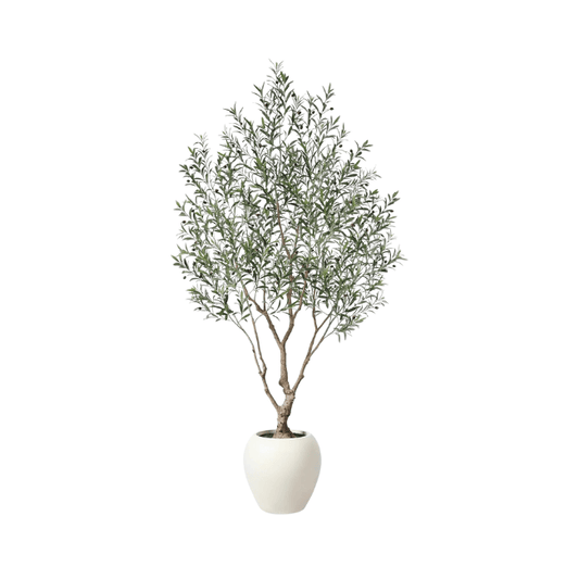 Artificial Olive Tree Indoor, 8FT Faux Olive Tree with Artisan Round Planter