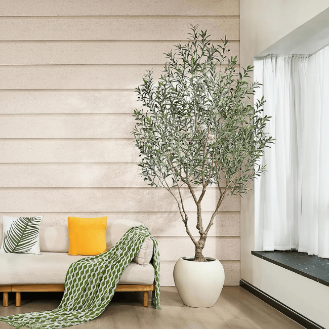 Artificial Olive Tree Indoor, 8FT Faux Olive Tree with Artisan Round Planter