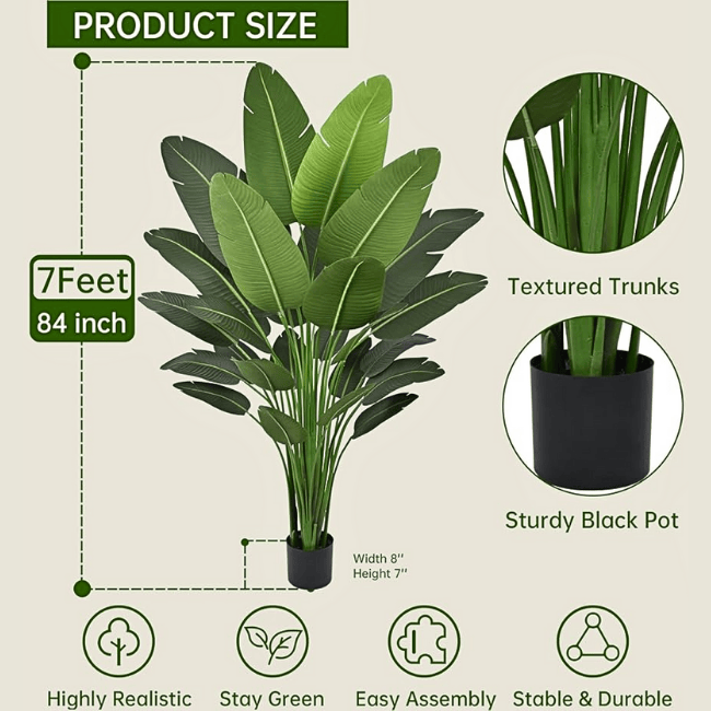 Artificial Bird of Paradise Tree 7FT Tall, Deluxe Faux Tropical Banana Plant with 28 Realistic Leaves