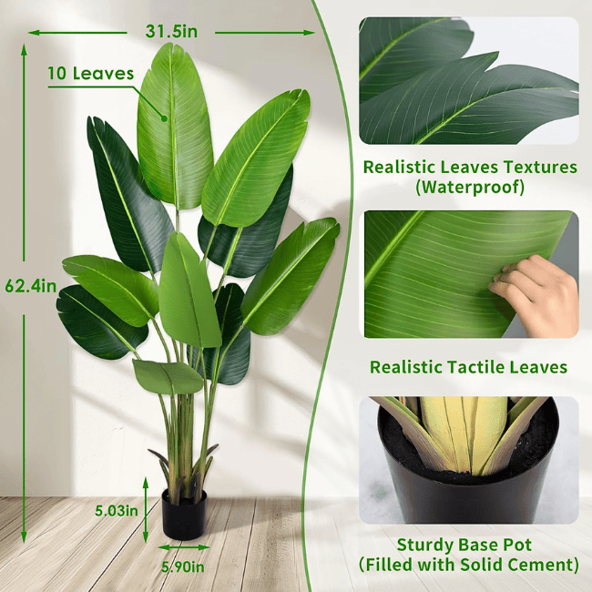 Artificial Bird of Paradise Plant 5.2Ft Fake Tropical Palm Tree