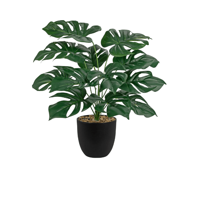 Artificial Monstera Plant with Black Pot, 14.9-Inch Tall Fake Greenery