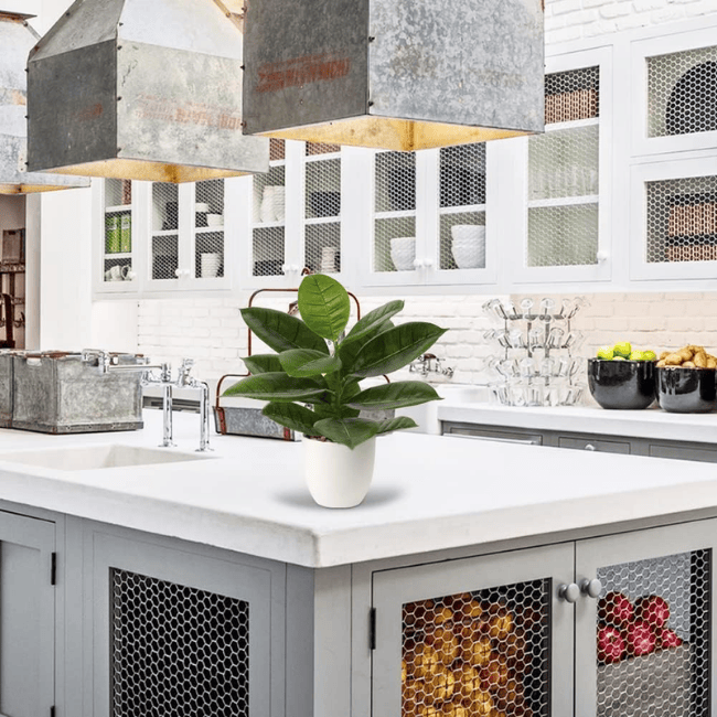 18-Inch Artificial Fiddle Leaf Fig Plant in White Pot