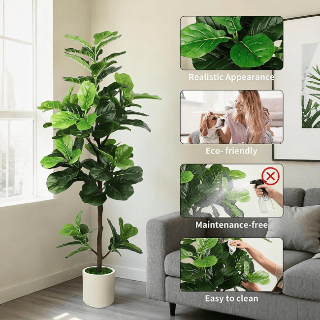 5FT Artificial Fiddle Leaf Fig Tree with White Planter