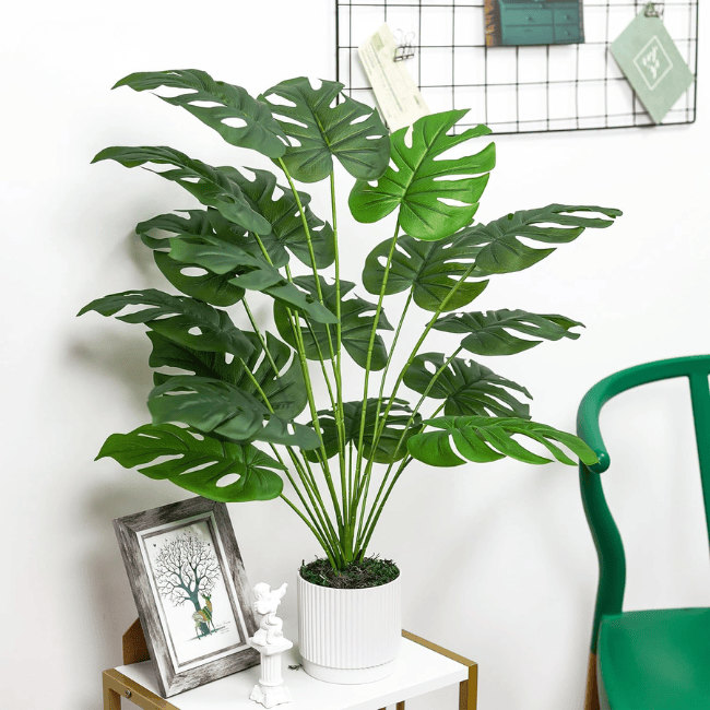 28" Artificial Monstera Deliciosa Plant – Realistic Faux Potted Silk Tree in White Planter