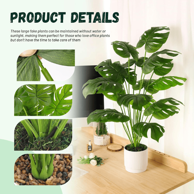 28" Artificial Monstera Deliciosa Plant – Realistic Faux Potted Silk Tree in White Planter