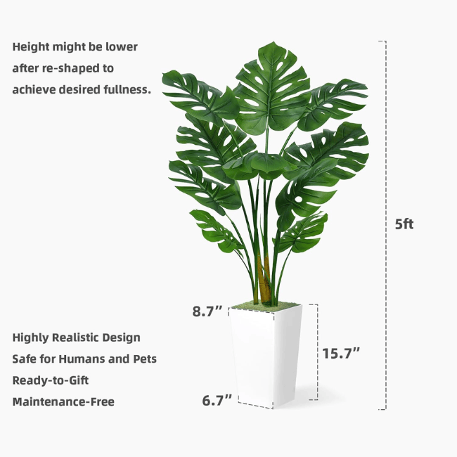 5FT Artificial Monstera Deliciosa Tree – Large Realistic Swiss Cheese Floor Plant