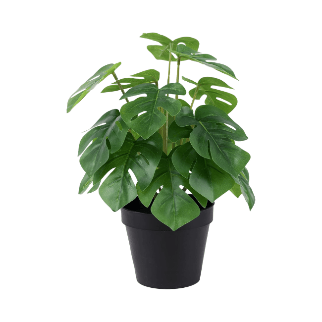 12" Mini Artificial Monstera Plant – Realistic Faux Potted Greenery in Modern Black Pot