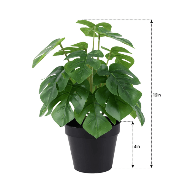 12" Mini Artificial Monstera Plant – Realistic Faux Potted Greenery in Modern Black Pot