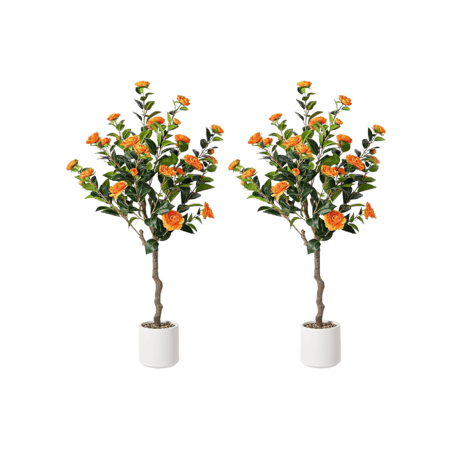 Artificial Camellia Flowering Tree (2-Pack) – Realistic Silk Blooms & Lush Greenery