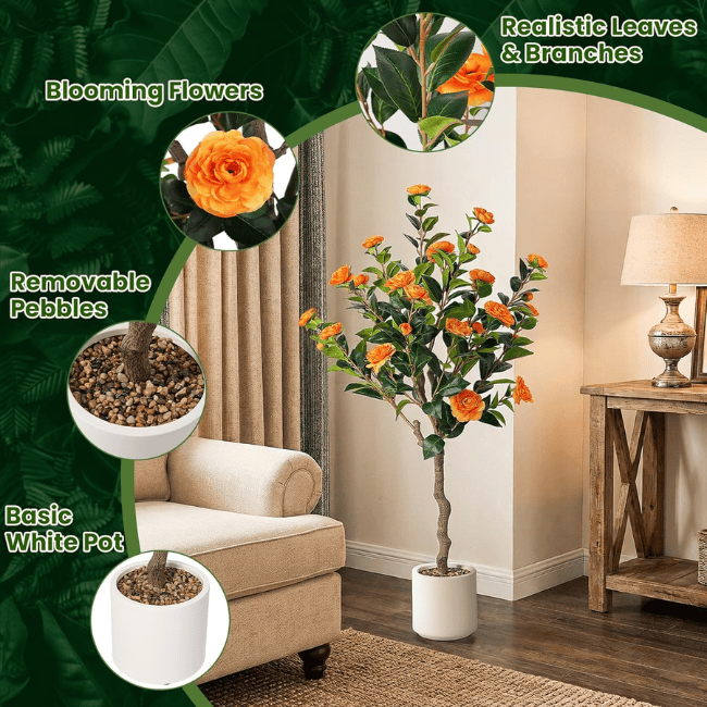 Artificial Camellia Flowering Tree (2-Pack) – Realistic Silk Blooms & Lush Greenery