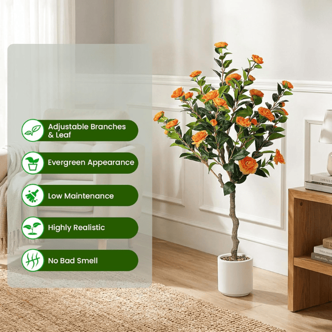 Artificial Camellia Flowering Tree (2-Pack) – Realistic Silk Blooms & Lush Greenery