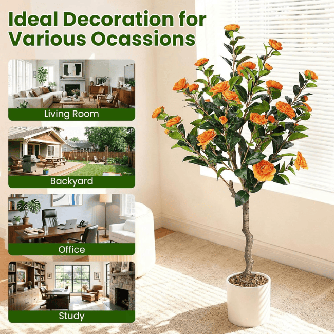 Artificial Camellia Flowering Tree (2-Pack) – Realistic Silk Blooms & Lush Greenery