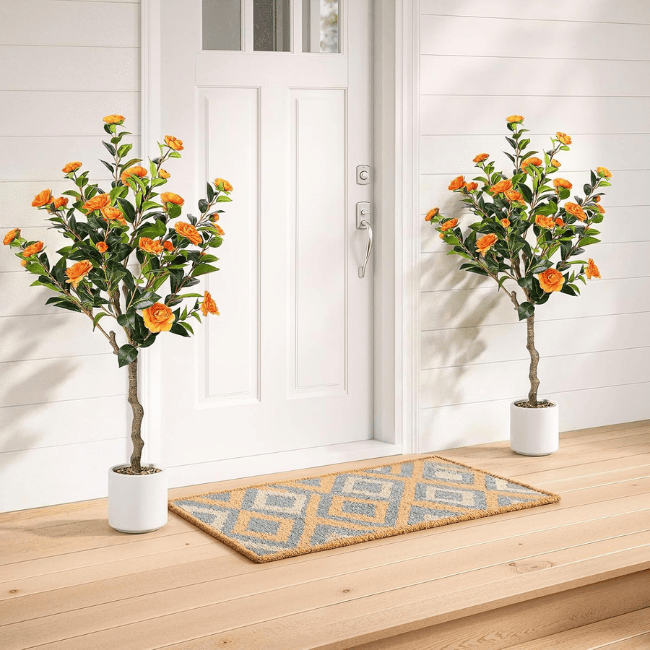 Artificial Camellia Flowering Tree (2-Pack) – Realistic Silk Blooms & Lush Greenery