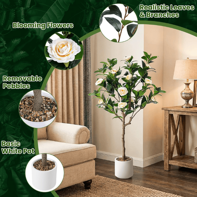 Artificial Camellia Flowering Tree (2-Pack) – Realistic Silk Blooms & Lush Greenery