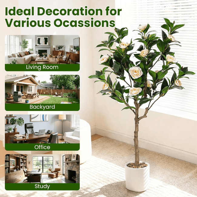 Artificial Camellia Flowering Tree (2-Pack) – Realistic Silk Blooms & Lush Greenery