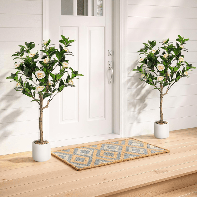 Artificial Camellia Flowering Tree (2-Pack) – Realistic Silk Blooms & Lush Greenery