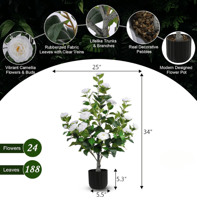 2-Pack Artificial Camellia Trees – 35" Real-Touch Flowering Plants