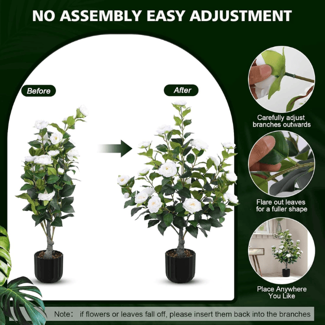 2-Pack Artificial Camellia Trees – 35" Real-Touch Flowering Plants