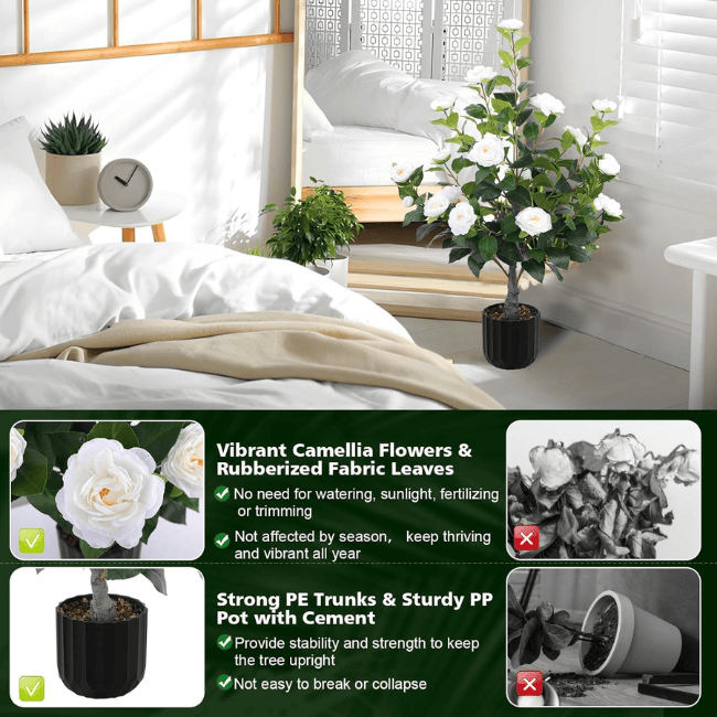2-Pack Artificial Camellia Trees – 35" Real-Touch Flowering Plants