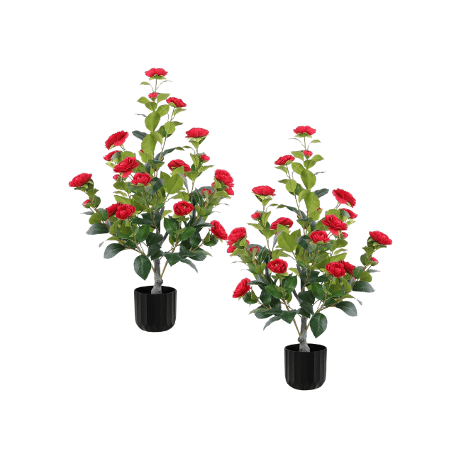 2-Pack Artificial Camellia Trees – 35" Real-Touch Flowering Plants
