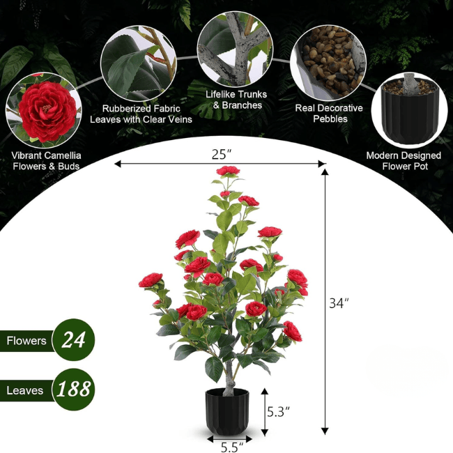 2-Pack Artificial Camellia Trees – 35" Real-Touch Flowering Plants