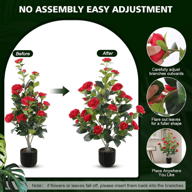 2-Pack Artificial Camellia Trees – 35" Real-Touch Flowering Plants