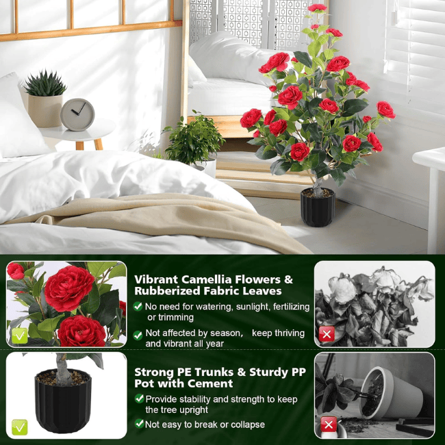 2-Pack Artificial Camellia Trees – 35" Real-Touch Flowering Plants