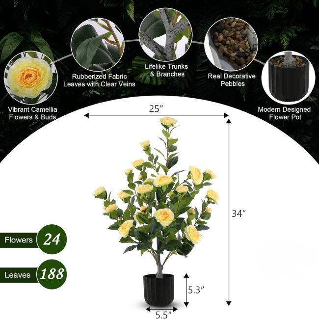 2-Pack Artificial Camellia Trees – 35" Real-Touch Flowering Plants