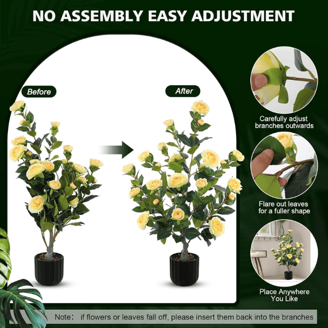 2-Pack Artificial Camellia Trees – 35" Real-Touch Flowering Plants