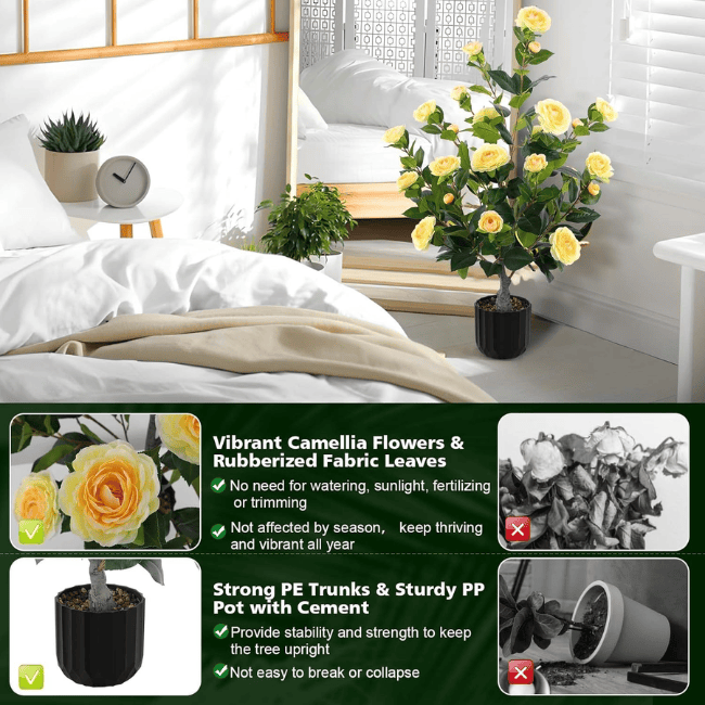 2-Pack Artificial Camellia Trees – 35" Real-Touch Flowering Plants