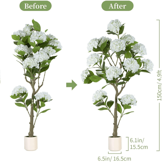 5FT White Hydrangea Artificial Tree – Real-Touch Silk Floral Design
