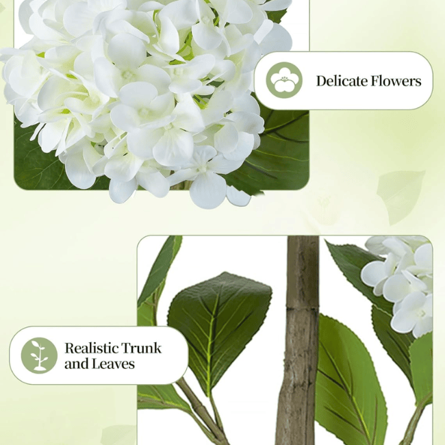 5FT White Hydrangea Artificial Tree – Real-Touch Silk Floral Design