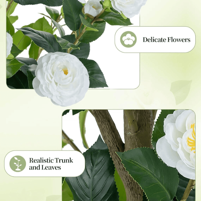 4.9FT White Camellia Artificial Tree – Lifelike Silk Blossoms & "Real-Touch" Foliage