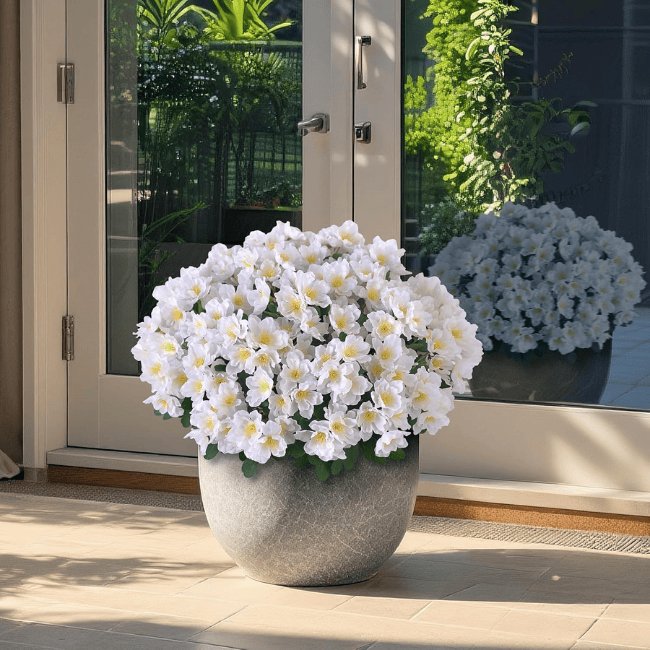 16" Artificial Camellia Topiary Ball Trees (2-Pack) – UV-Resistant Silk Blooms