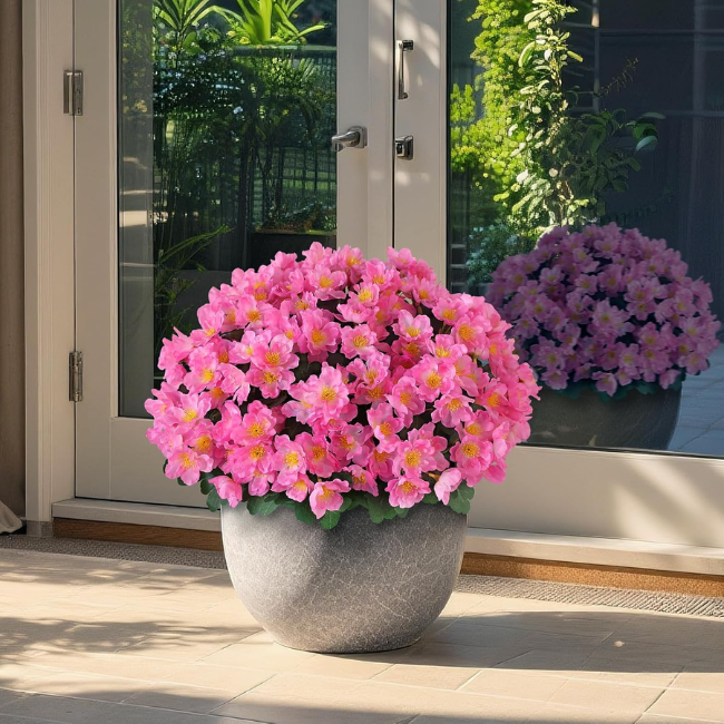 16" Artificial Camellia Topiary Ball Trees (2-Pack) – UV-Resistant Silk Blooms