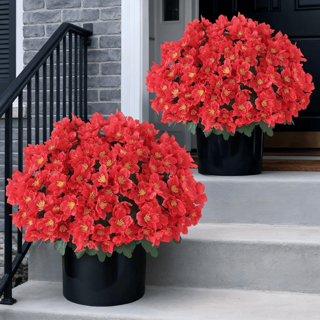 16" Artificial Camellia Topiary Ball Trees (2-Pack) – UV-Resistant Silk Blooms
