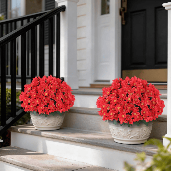 16" Artificial Camellia Topiary Ball Trees (2-Pack) – UV-Resistant Silk Blooms