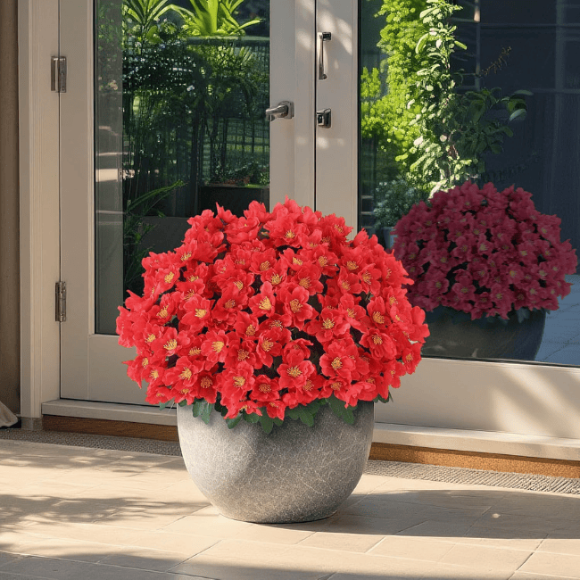 16" Artificial Camellia Topiary Ball Trees (2-Pack) – UV-Resistant Silk Blooms