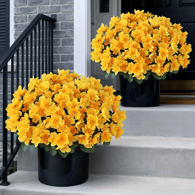 16" Artificial Camellia Topiary Ball Trees (2-Pack) – UV-Resistant Silk Blooms