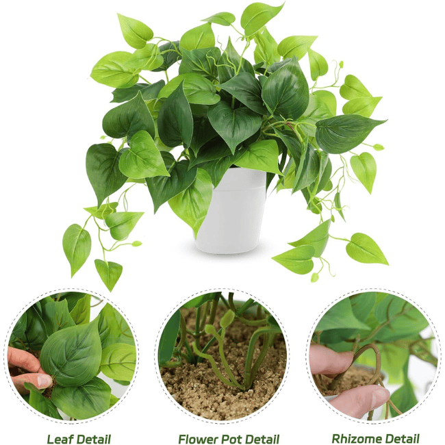 Artificial Potted Pothos – Realistic Green Foliage with Minimalist White Planter