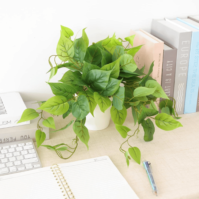 Artificial Potted Pothos – Realistic Green Foliage with Minimalist White Planter