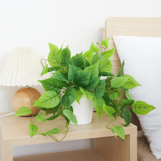 Artificial Potted Pothos – Realistic Green Foliage with Minimalist White Planter
