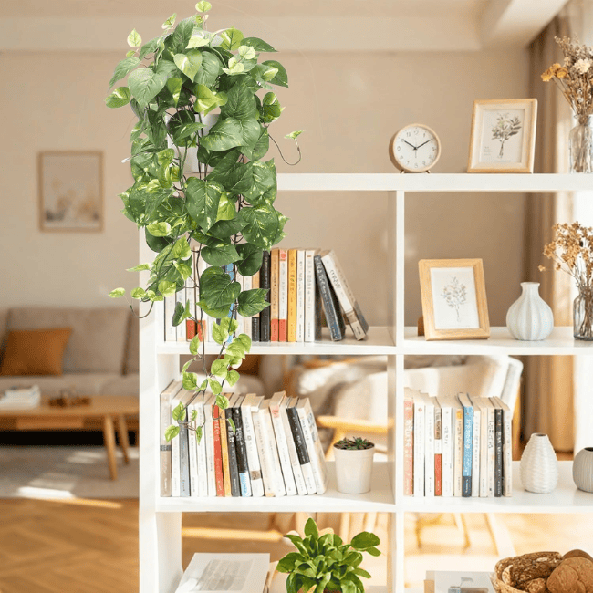 Artificial Potted Pothos – Realistic Green Foliage with Minimalist White Planter