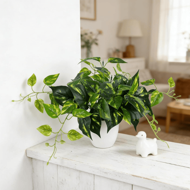 Realistic Faux Potted Pothos – 24-Inch Trailing Greenery